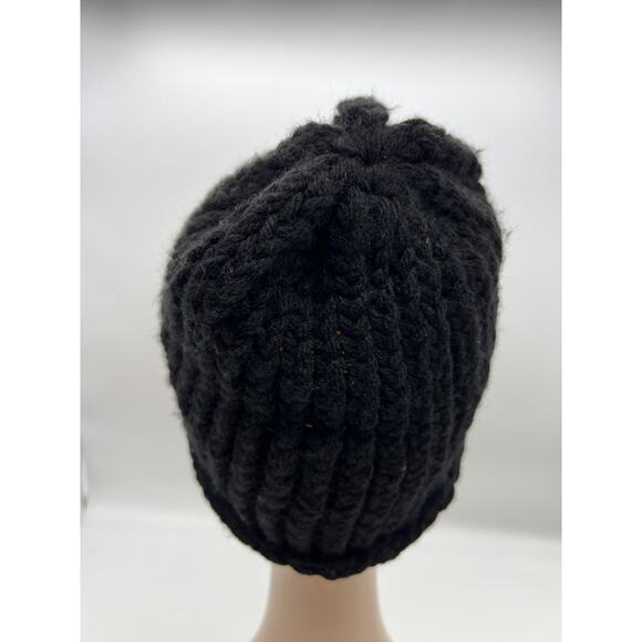 womens woven knit black and gray bow hat cap beanie feminine winter XS/S - Picture 5 of 9